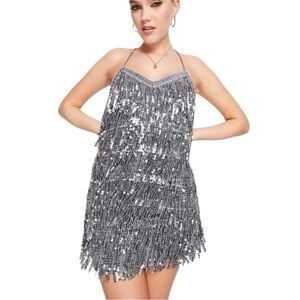 NWT Pull&Bear Disco Cocktail Party Sequin Silver Mini Dress S